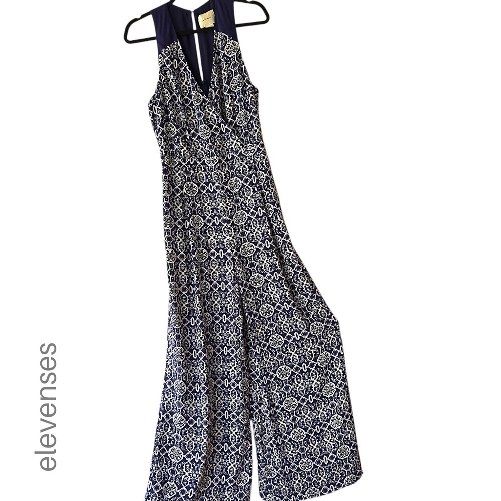 Elevenses/Anthropologie Nwot Audra Wide Leg Jumpsuit Navy Blue | Size 6